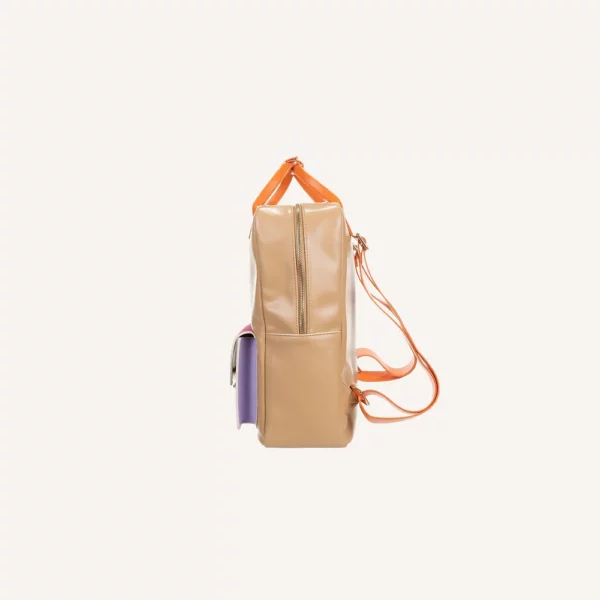 the sticky sis club backpack in de kleuren beige, lila en paars